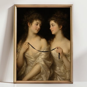Sapphic Victorian Women Wall Art, Romantic Female Lovers Portrait, Dark Academia Antique Style Print, Queer Gothic Bedroom Decor