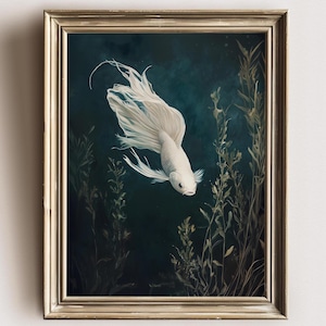 Aquarell white Betta Fisch Painting Betta Fish Watercolor Print of Fish Aquarium Painting Betta Art Aquarium Gift for betta fisch owner