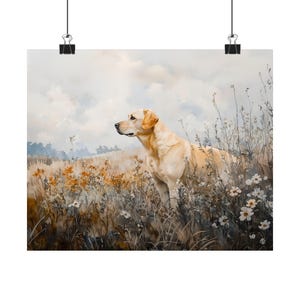 Yellow Labrador Wall Art | Dog in Wildflower Field Print | Rustic Farmhouse Dog Decor | Golden Lab Pet Portrait Painting bild 6