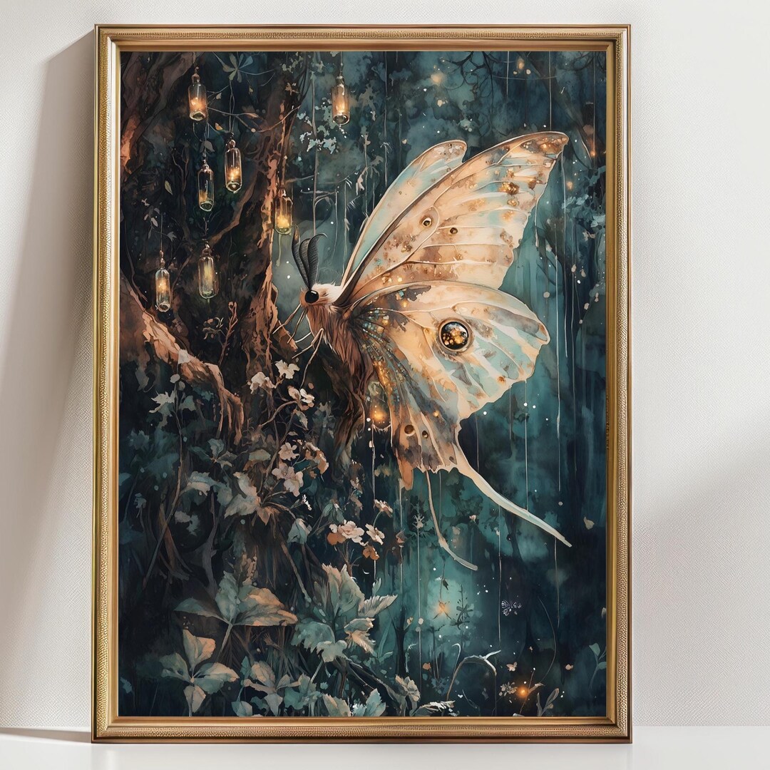 Moth Wall Art Print: Fantasy Forest Illustration - Ethereal Glow - Etsy