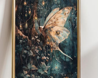 Gold Moth Girl 8.5 X 11 Art Print, Artwork Wall Aesthetic