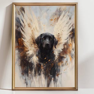 Black Lab Angel Dog Art Print, Pet Memorial Wall Decor, Spiritual Dog with Wings Painting, Guardian Animal Tribute Artwork