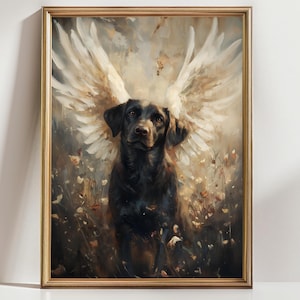 Angel Dog Wall Art Chocolate Labrador with Wings Memorial Print | Pet Loss Gift | Spiritual Animal Painting | Dog Heaven Decor
