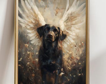 Angel Dog Wall Art Chocolate Labrador with Wings Memorial Print | Pet Loss Gift | Spiritual Animal Painting | Dog Heaven Decor