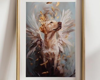 Angel Dog Art Print, Golden Lab with Wings Wall Decor, Pet Memorial Poster, Labrador Heaven Tribute Gift, Dog Lover Wall art