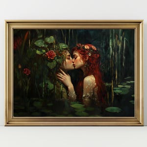Sappho & Persephone, Dark Academia Print - The Lake, Goth Moody Victorian Lesbian Wall Art, Dark Decor Aesthetic, Dark Cottagecore, Gothic