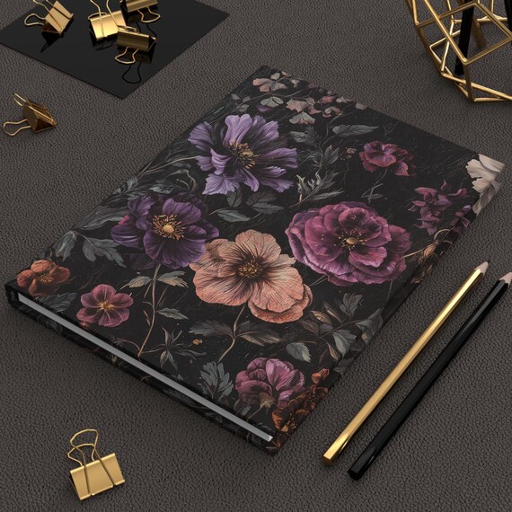 Dark botanical Aesthetic Notebook, Vintage Style Hardcover Journal, Dark Decor Aesthetic, Dark Cottagecore, Gothic Notebook, Dark Floral