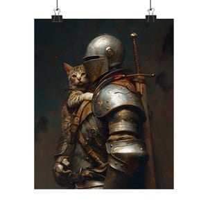 Medieval Knight with a cat Art Print, Knightcore Art, vintage Painting Fantasy Maximalist Decor, Dark Academia Goth Moody Victorian Wall Art image 7