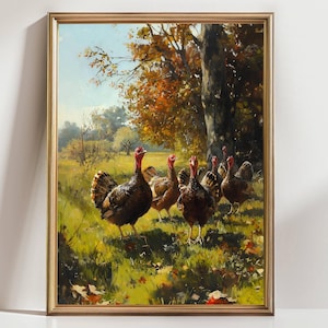 Thanksgiving Turkey Wall Art, Autumn Farmhouse Decor, Wild Turkey Print, Rustic Fall Landscape, Harvest Season Animal Artwork