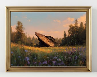 UFO Wall Art – Alien Landscape Painting, Sci Fi Fantasy Art, Surreal Nature Artwork