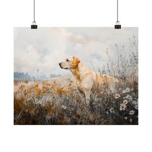 Yellow Labrador Wall Art | Dog in Wildflower Field Print | Rustic Farmhouse Dog Decor | Golden Lab Pet Portrait Painting bild 7