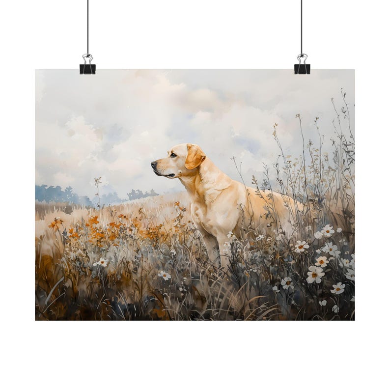 Yellow Labrador Wall Art | Dog in Wildflower Field Print | Rustic Farmhouse Dog Decor | Golden Lab Pet Portrait Painting bild 7