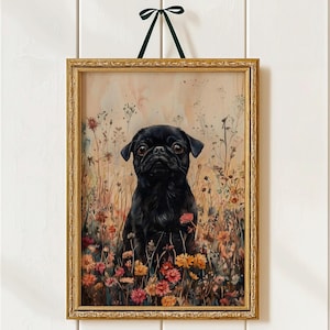 Pug Wildflower Dog Print Painting Dog owner Gift Wall Art Print Floral Pug Painting, Cute Pug Art, Trendy Dog Decor, Pug Dog Mom Gift