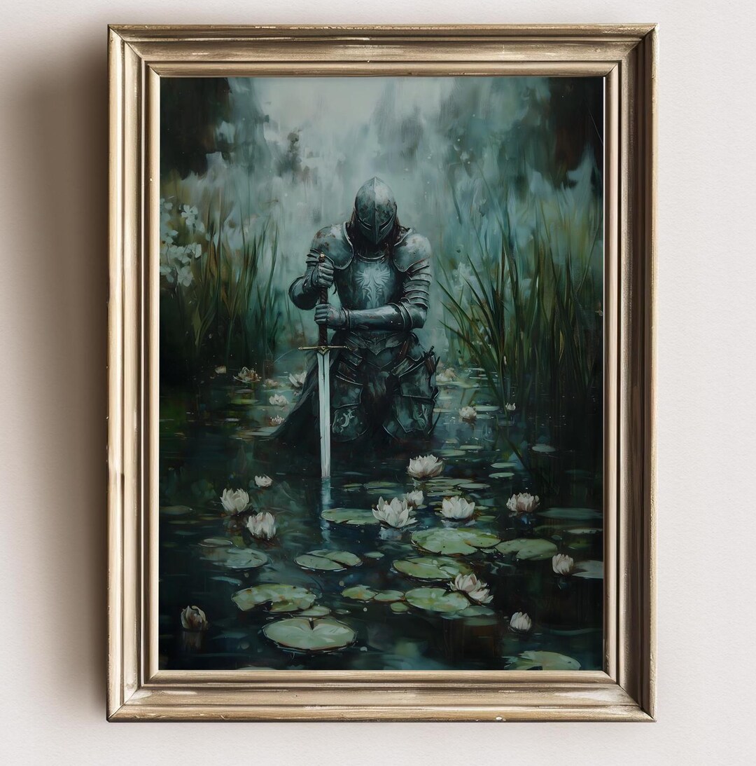 Dark Fantasy Knight in Misty Swamp Wall Art Print, Medieval Armor ...