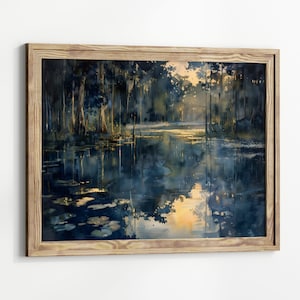 Moody Crystal River Painting Florida Art Print Forest River Watercolor Landscape Florida Wall Art Aquarell Landscape  Florida Wetlands