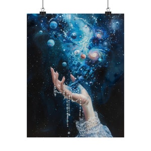 Moody Victorian galaxy Hand Full of Stars Print, Celestial art, Ethereal Art, light academia art, whimsical art print, nightsky, space Bild 7