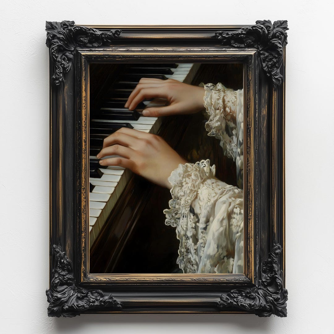Victorian Woman Portrait Playing Piano Moody Painting Vintage Woman ...