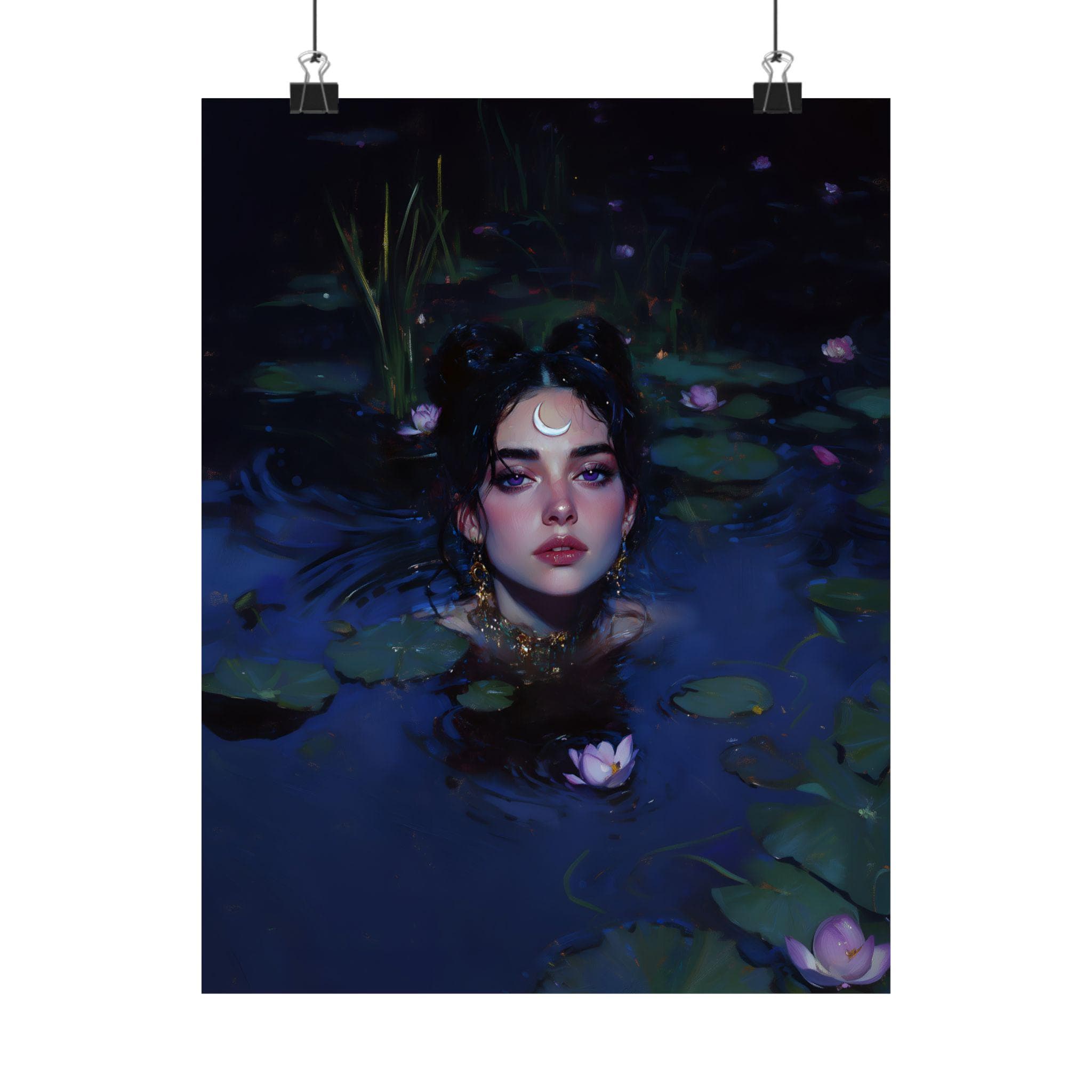 リリィ② Moon Goddess Lily Pond Wall Art, Dark Water Portrait Print - Etsy