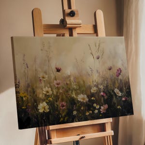 Wildflower Meadow Art Print – Soft Botanical Canvas Wall Art, Romantic Pastel Floral Painting, Cottagecore Nature Decor