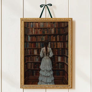 Victorian Woman Reading Bookish Wall Art Print , Dark Academia Decor, Librariancore Wall Art, Moody Reading Nook Painting, Book Lover Gift