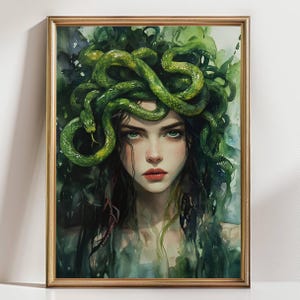 Medusa Snake Hair Art Print - Dark Fantasy Mythology Wall Art, Surreal Gothic Woman Portrait, Serpent Witchcore Decor