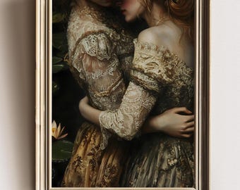 Girlfriends, Dark Academia Print - The Lake, Goth Moody Victorian Lesbian Wall Art, Dark Decor Aesthetic, Dark Cottagecore, Gothic Prints