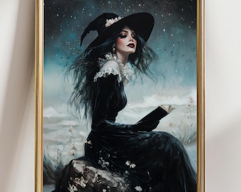 Gothic Witch Wall Art, Mystical Woman Dark Print, Witchy Fantasy Poster