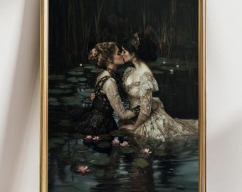 Girlfriends, Dark Academia Print - The Lake, Goth Moody Victorian Lesbian Wall Art, Dark Decor Aesthetic, Dark Cottagecore, Gothic Prints