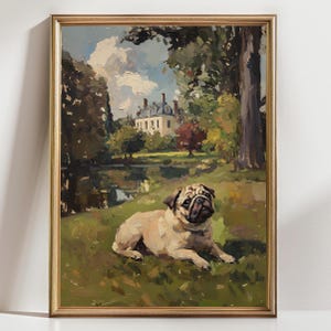 Pug Dog Art Print, Vintage Style Wall Art, Cute Pug Painting, Pet Portrait Decor, Dog Lover Gift, Animal Wall Art for Home