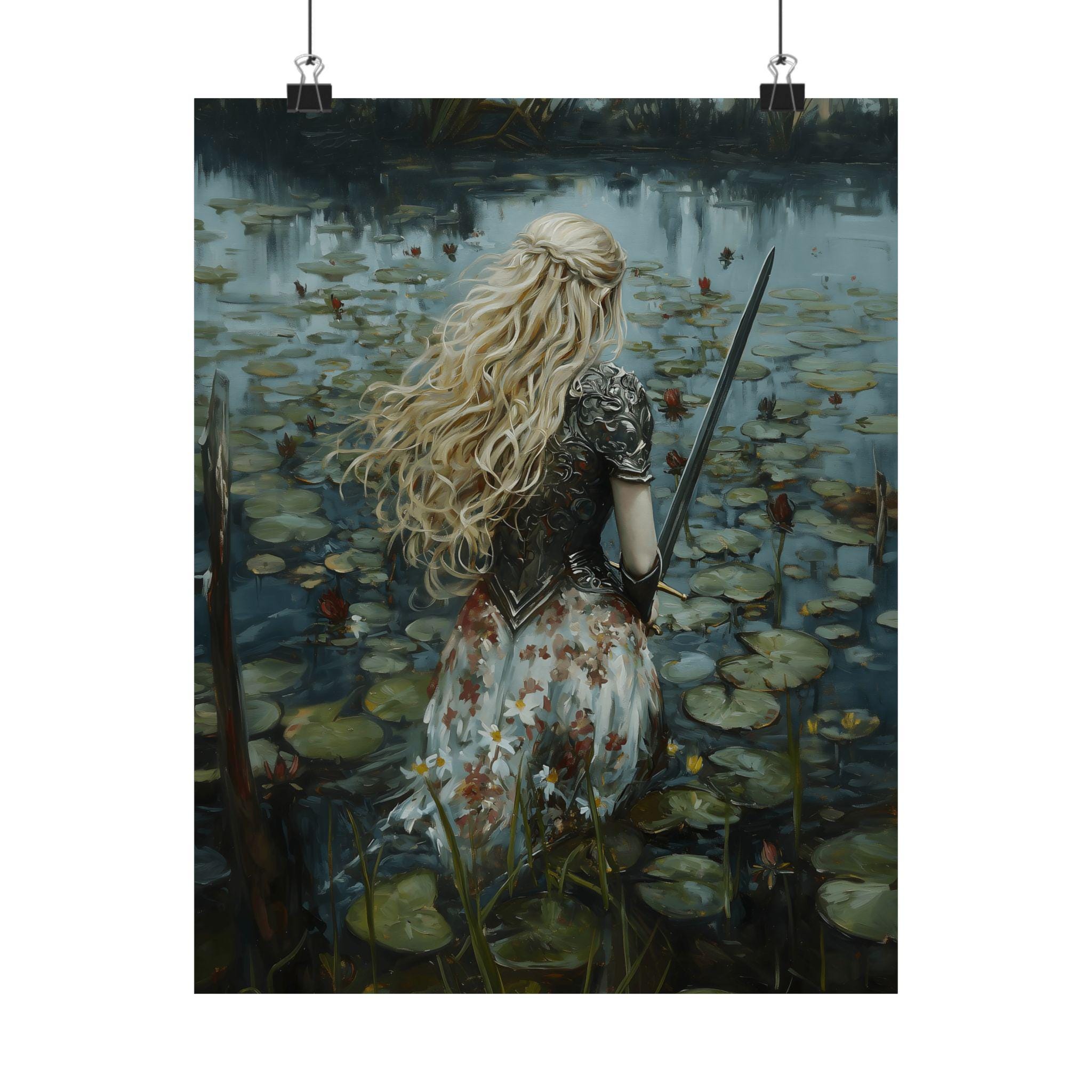 Lady Knight in the Lake Art Print, Dark Academia Wall Decor, Medieval ...
