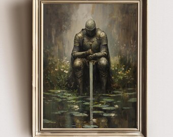 Medieval Knight Art Print, Knightcore Fantasy Art, Fantasy Sword Maximalist Decor, Dark Academia Print, Goth Moody Victorian Wall Art