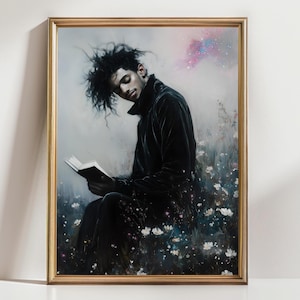 Victorian Art Man reading Book Print moody Painting, Black Gentleman Bookish Print, victorian decor wall art, Print book lover
