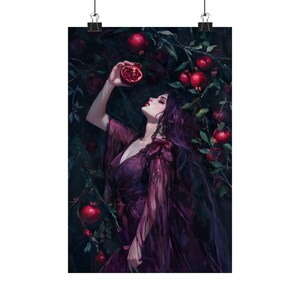 Dark Feminine Art Print – Gothic Woman with Pomegranate, Persephone Myth Wall Decor, Witchy Aesthetic Art for Dark Academia afbeelding 6