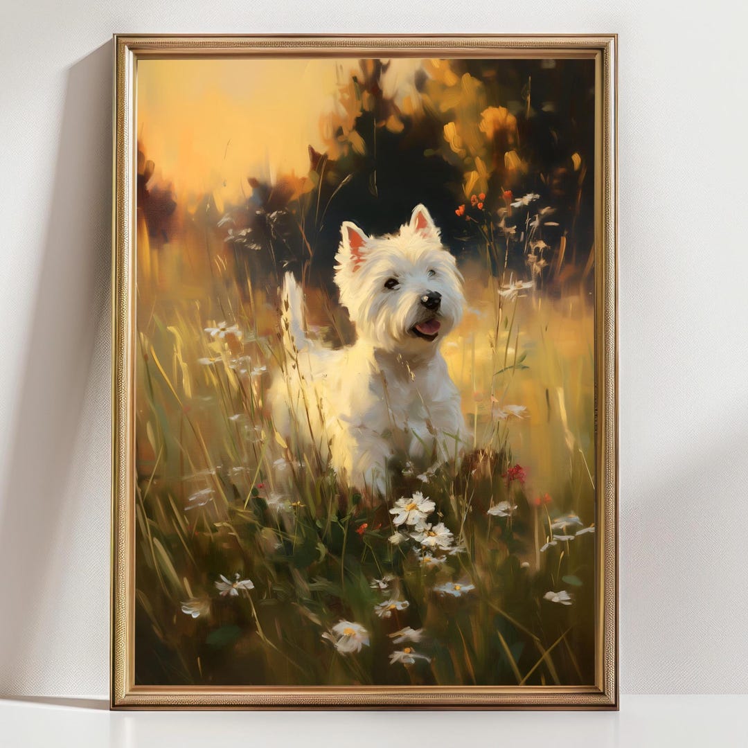 White Terrier in Wildflowers Art Print – Dog Wall Art, Pet Lover Gift ...