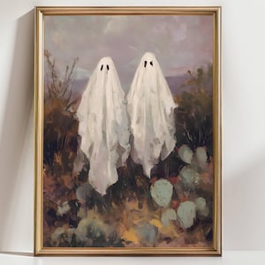 Ghost Couple Wall Art | Spooky Halloween Print | Whimsical Haunted Ghost Decor | Cute Paranormal Painting | Goth Fall Aesthetic