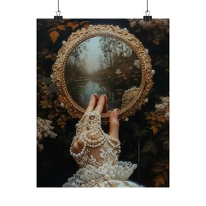 Mirror Witch Wall Art Victorian Art Poster Print, Witchy Decor, Dark Gothic Oil Painting, Dark Academia Goth Decor painting afbeelding 7