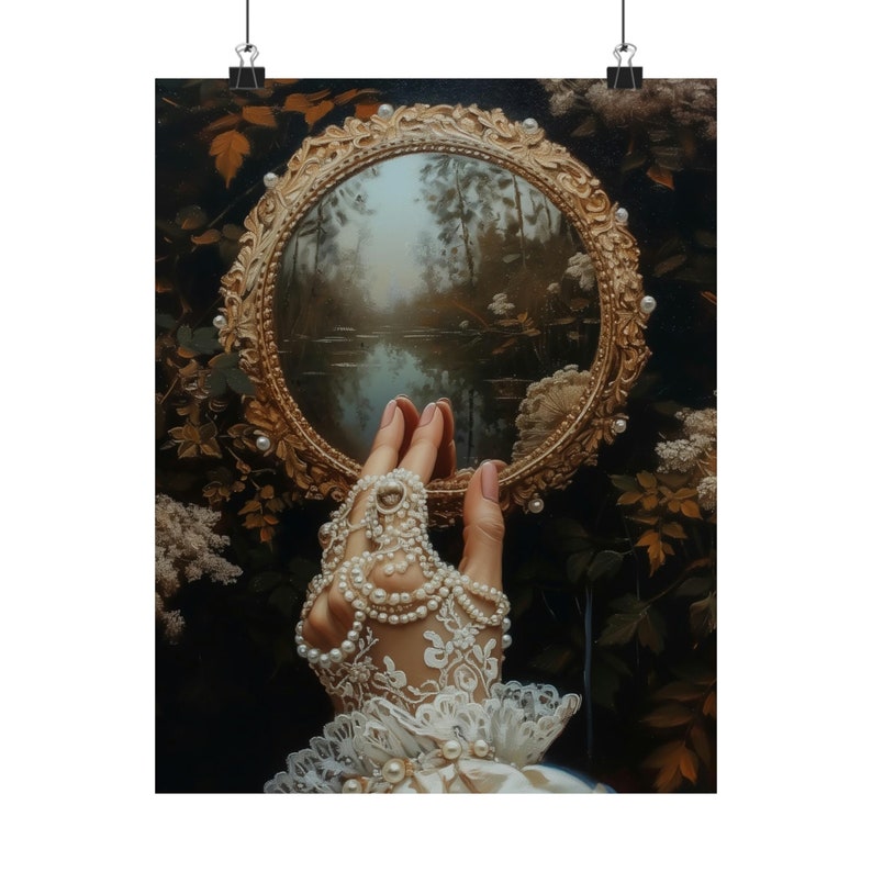 Mirror Witch Wall Art Victorian Art Poster Print, Witchy Decor, Dark Gothic Oil Painting, Dark Academia Goth Decor painting afbeelding 7