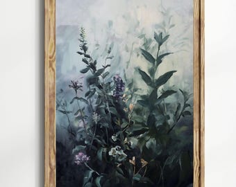 Botanical Wall Art Print: Dark Academia Moody Floral - Vintage Style
