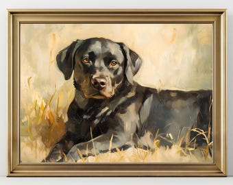 Black Labrador Art Print, Dog Wall Decor, Labrador Retriever Painting, Pet Lover Gift, Rustic Farmhouse Dog Artwork