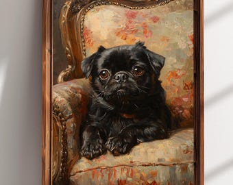 Victorian Black Pug Dog Wall Art Vintage Moody Wall Decor dog Print Animal Wall Art victorian decor wall art, dark moody antique art Print,
