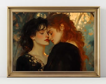 Romantic Women Portrait Painting, Intimate Couple Art Print, Soft Vintage Love Wall Decor, Feminine Aesthetic Artwork