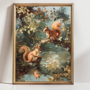 Squirrel Wall Art Print, Woodland Animal Poster, Cute Forest Squirrel Decor, Nature Wildlife Painting, Cottagecore Home Decor