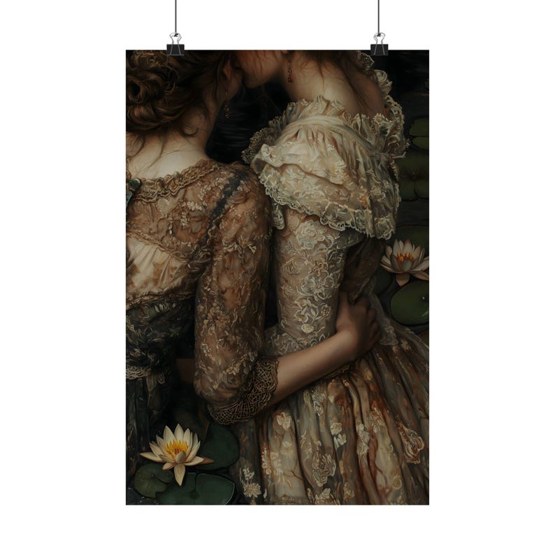 Novias, Estampado Dark Academia - El Lago, Arte mural gótico victoriano lésbico, Estética de decoración oscura, Estilo cottagecore oscuro, Estampados góticos imagen 6