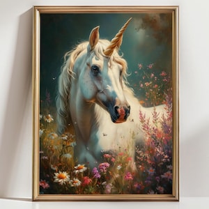 Magical Unicorn Wall Art Print, Fantasy Animal Poster, Whimsical Fairy Tale Artwork, Mythical Creature Decor for Home or Nursery