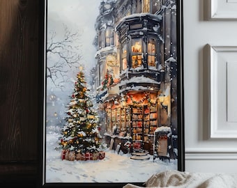 Bookish Christmas Wall Print Book Shop Christmas Painting Bookish Decor Wall Art Christmas Decor Winter Art Seasonal Decor Book Lover Art