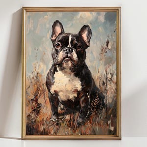 French Bulldog Wall Art | Bold Dog Portrait Print | Rustic Pet Decor | Black and White Frenchie Painting | Dog Lover Gift