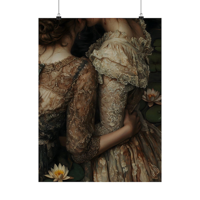Novias, Estampado Dark Academia - El Lago, Arte mural gótico victoriano lésbico, Estética de decoración oscura, Estilo cottagecore oscuro, Estampados góticos imagen 7
