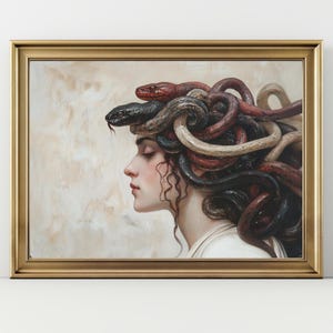 Medusa Profile Art Print  Mythological Goddess Wall Decor, Feminine Power Portrait, Dark Fantasy Snake Hair Painting, Greek Myth Art