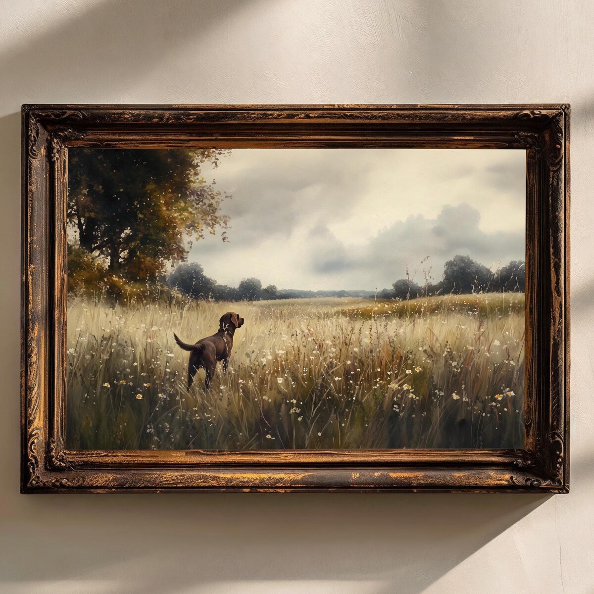 Moody Dark Wildflower Chocolate Labrador Dog Print Vintage Wildflower Painting Wall Art Choclate Lab Decor Landscape Farmhouse - Etsy