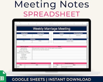 Family Meeting Notes, Weekly Marriage Meeting Minutes, Google Spreadsheet Template